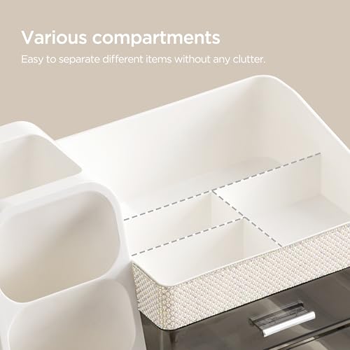 HBlife Makeup Organizer with Brush Holder for Vanity, Large Plastic Bathroom Countertop Organizer Skin Care Storage, Easy to Store Lipsticks, Nail Polishes, Perfumes, Eyeshadow Palettes, Pearl White - color: Pearl White, size: Large