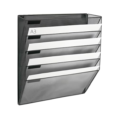 5 Tier Wall File Organizer, A3 Office Hanging Magazine Holder, Desktop Vertical Mail Paper Folder Holder Rack, Home Office Organization and Storage, Black (A3,5 Tier,Black) - color: A3,5 Tier,black