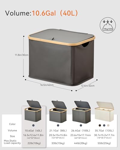 Storage Basket with Lid and Handles, 40L Fabric Bin for Shelf, Closet, Toy Organization, Collapsible Storage Organizer for Home, Grey - color: Grey, size: 40L