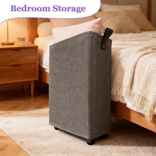 Slim Rolling Laundry Basket with Wheels, 42L Narrow Laundry Hamper with Mesh Drawstring Cover & Handles, Collapsible Dirty Clothes Bin for Small Spaces, Dorm, Apartment, Bathroom, Dark Grey - color: Dark Gary, size: 1PC 42L
