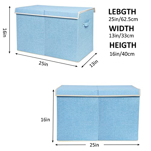 popoly Large Toy Box Chest with Lid, Collapsible Sturdy Toy Bin Storage Organizer Boxes Baskets for Kids, Boys, Girls, Nursery, Playroom, 25"x13" x16" (Linen Blue) - color: Large Blue
