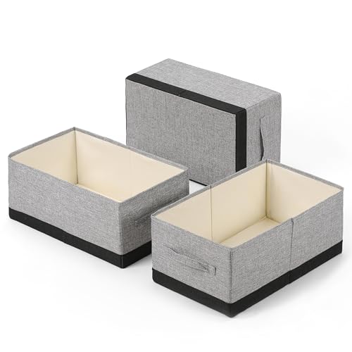 Linen Folding Storage Bins, 3 Pack Large Storage Baskets, Washable, Clothing Storage Bins with Handle, Closet Organizer for Storage Sweater,Sheets (gray black, 18½"x11"x8½") - color: gray black, size: 18½"x11"x8½"