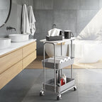 Simple Houseware 2-Tier Rolling Utility Cart with Lockable Wheels and Wood Top, Metal Storage Organizer Trolley for Kitchen, Bathroom, Office, Craft Room, White - color: White