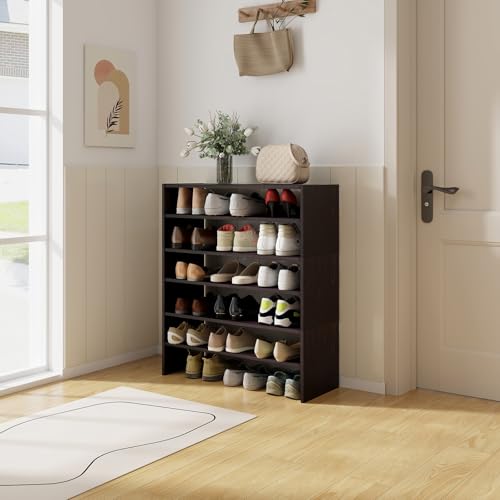 Tangkula Stackble Shoe Rack, Space Saving 6-Tier Corner Shoe Storage Shelf for 18 Pairs, 3-in-1 Adjustable White Shoe Organizer for Front Door Entryway (Coffee) - color: Coffee