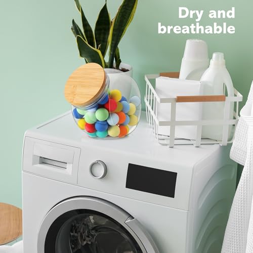 Teenyyou 1 Pack Dryer Ball Holder for Laundry Room Plastic Laundry Pods Container 0.56 Gallon Bathroom Jar Container Dishwasher Pods Detergent Organization Dispenser with Bamboo Lid