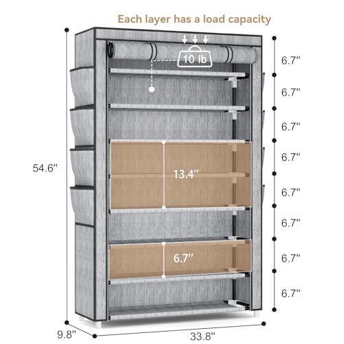 VILICK Shoe Rack with Cover, 8 Tier Tall Shoe Organizer Storage for 36-45 Pair Shoes and Boots Large Shoe Storage Shelf Free Standing Shoe Rack for Closet, Front Door Entrance, Dorm, Garage, Printing - color: Printing, size: 33.8"W-8 Tier