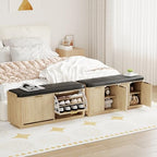 Fluted 3-Tier Entryway Shoe Bench with Drawers and Adjustable Shelves, 43.3'' Wide Shoe Storage Bench with Cushion Seat for Entrance, Hallway, Living Room, End of Bed - Natural - size: Drawer-natural