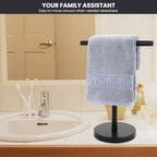 T-Shape Bath Hand Towel Holder Stand, Stainless Steel Free Standing Hand Towel Rack, for Bathroom Kitchen & Countertop, Matte Black - color: Black-1 Pack