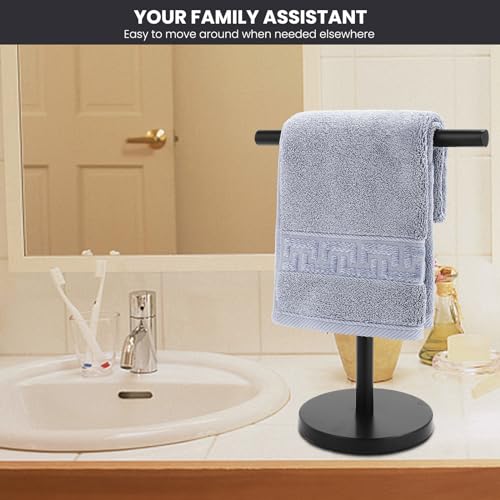 T-Shape Bath Hand Towel Holder Stand, Stainless Steel Free Standing Hand Towel Rack, for Bathroom Kitchen & Countertop, Matte Black - color: Black-1 Pack