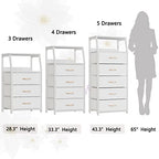 Furnulem White Nightstand with 3 Drawers and 2-Tier Shelf, Small Night Stand End Table Side Furniture, Fabric Storage Organizer for Bedroom, Closet, Hallway, Nursery, Sturdy Steel Frame, Wood Top - color: White, style: 3 Drawers