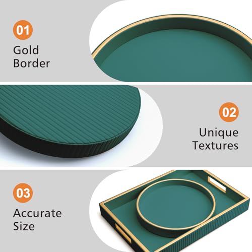SANZIE Leather Tray Desktop Storage Organizer Premium Serving Tray Decorative Tray Valet Tray for Sundries Cosmetics Keys Phone Wallet Cutlery (Green Disc) - color: Green Disc