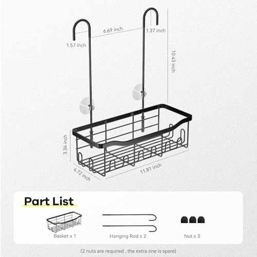 BYT Shower Caddy Hanging, Organizer Hanging for Bathroom, Shower Basket with Hooks, Shower Storage, Shelf, Rack No Drilling for Faucet or Cross Bar (Black) - color: Black