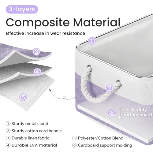 Large Storage Baskets- 15.7x11.8x8.26 inch Storage Bins for Shelves and Closet Organizing, Foldable Fabric Bin for Home Organization Clothes and Laundry (3-Pack, White&Purple) - color: WhitePurple, size: 15.7inX11.8inX8.26in-3P
