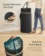 SONGMICS Laundry Hamper, Laundry Basket with Lid, 23.8 Gal. (90 L), with Removable Liner Bag, for Laundry Room, Bedroom, Living Room, Ink Black and Light Bamboo ULCB547B01 - color: Ink Black, size: 90 L (1-Section)