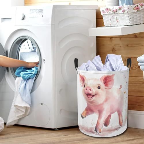 Cute Pig Laundry Basket Funny Animal Foldable Laundry Hamper with Handles Clothes Storage Bin for Household Bedroom Bathroom Dorms 17.3"x13.6" - color: Cute Pig