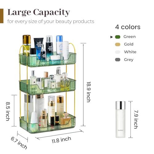 Aveniee Bathroom Counter Organizer, 3 Tier Perfume Skin Care Countertop Storage Shelf, Vanity Makeup Tray for Cosmetic Skincare Lotion,Green - color: Gem Green, size: 3 Tier
