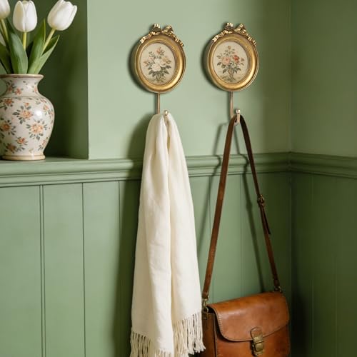 AELS Decorative Wall Hooks with 4"x4" Bow Picture Frame, Vintage Photo Holder with Golden Hook for Coats, Purses, Towels and Keys, Ideal for Entryway, Bedroom or Wedding Decor, Gift Ideas - color: 4X4
