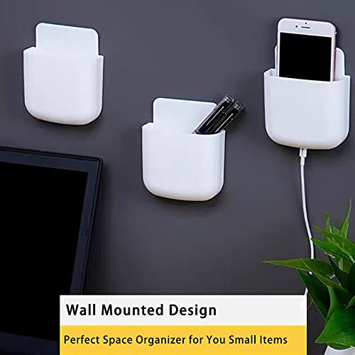 3 Pack Remote Control Holder Wall Mount Holders Hole-Free Phone Charging Organizer Pen Storage Containers For Home Office School Supply Storage (White) - color: White
