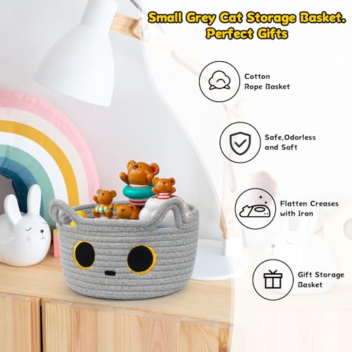 Small Storage Basket, Cat Basket Woven Cotton Rope Basket for Nursery, Baby Blanket Organizer with Handles for Toys,Towels,Clothes, Baby Storage for Gifts Cat Dog Bin Toys 8.5×4.5 inches,Grey - color: Grey, size: 9 × 5 inches