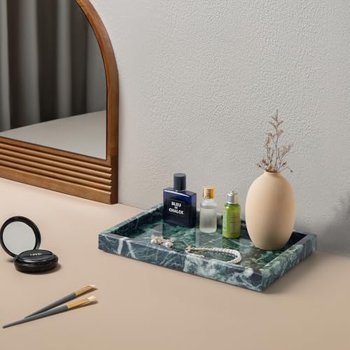 Real Natural Marble Tray for Bathroom, Vanity, Kitchen and Desktop, Rectangle Genuine Marble Stone Tray for Jewelry, Cosmetics, Candles, Lotion, Perfume (Snowflake-Green, 12" x 8" x 1.2") - color: Snowflake-green, size: 12" x 8" x 1.2"