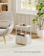 CHOEZON Nursery Side Table, Small End Table for Small Spaces, Nightstand with Fabric Basket, for Nursery, Living Room, Bedroom, White TBZ13WB - color: White