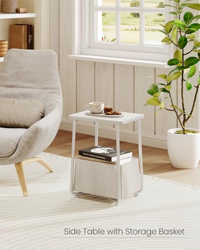 CHOEZON Nursery Side Table, Small End Table for Small Spaces, Nightstand with Fabric Basket, for Nursery, Living Room, Bedroom, White TBZ13WB - color: White