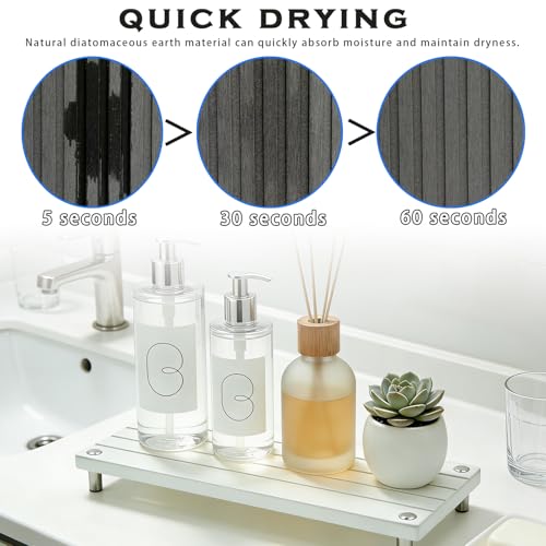 Durable Kitchen Sink Organizer, Instant Dry Sink Caddy for Bathroom Counter, Diatomite Stone Drying Tray, Upgrade Water Absorbing Stone Tray for Sink, Anti-Slip Stone Soap Tray -White - color: White Metal Foot 4stripes Large