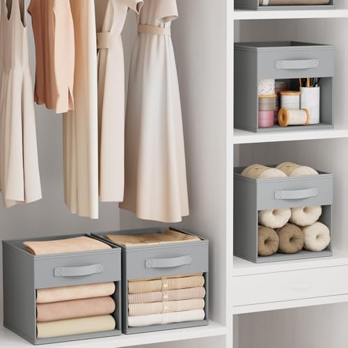 DIMJ Storage Cubes, Cube Oganizer Bin, 12 Pack Foldable Containers with Window, Closet Storage Bins with Handle, 12x 12 inch Storage Boxs for Clothes, Toys, Books (Grey) - color: Gray, size: 10.6 Inch.- 12 Pack