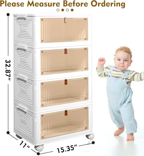 CTSNSLH 4 Tier Plastic Storage Bins with Lid 23QT - Stackable Storage Bins with Wheels, Organizers and Storage, Plastic Storage Cabinet Organization and Storage for Living Room,Office,Dorm - size: 23Qt 4-Tier