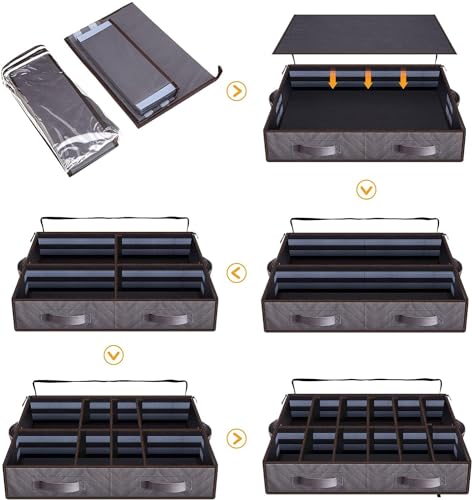 Under Bed Shoe Storage Organizer, Set of 2, Sturdy Structure, Adjustable Dividers, Reinforced Handle, Sturdy Zipper, Underbed Storage Solution with Clear Window, Breathable, Gray - color: Gray, size: 2 Pack Gray