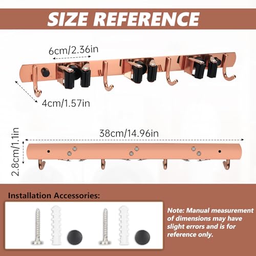 3 Racks and 4 Heavy Duty Hooks Mop and Broom Holder Wall Mount, Stainless Steel Broom Organizer Storage Utility Tool Racks for Home, Kitchen, Garage, Laundry Room. Rose Gold - color: Rose Gold