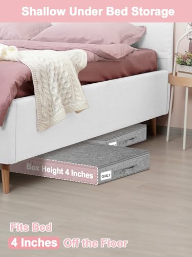 4-Inch Tall Under Bed Storage Container, Low Profile Underbed Storage Bin w/Rigid Sidewalls & Bottom, Shallow Storage Organizer with Lid for Couch, Sofa & Crib, 2-Pack, 33.5 x 16 x 4 Inch, Gray - color: Gray-rigid-2pcs, size: 4 inch