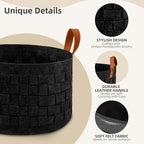 BOLDMONKEY Laundry Basket 20" x20 " x11.8 ", Large Round Blanket Basket with Leather Handle, Felt Storage Basket for Living Room, Nursery, Dog Toys-Dark Gray - color: Dark Gray