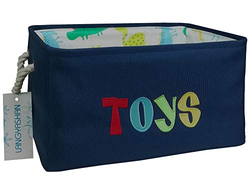 LANGYASHAN Rectangular Storage Bin Collapse Canvas Fabric Cartoon Storage Basket with Handles for Organizing Home Kitchen Boys and Girls Toys Office Closet Shelf Baskets (Navy toys) - color: Navy Toys