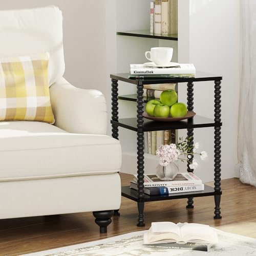 Side Table, 3-Tier Small End Table, Tall Accent Table with Storage Shelf for Small Spaces, Bedroom, Living Room, Farmhouse, Black - color: Black, size: 3-Tier