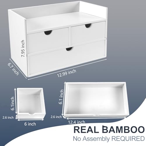Charmewooden Desk Organizer with Drawers Countertop Drawer Organizer Drawers for Desk Top Home Office Workspace Bathroom Toiletries Supplies (White with shelf) - style: White with shelf