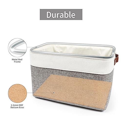 Bagnizer Storage Bins Large Fabric Storage Baskets for Shelves 3 Pack, Decorative Linen Closet Baskets with Handles for Organizing, Shelf, Clothes, Home, Office, 15x11x9.5Inches (Grey&White) - color: Gray / Off-White, size: Large -15"x11"x9.5"