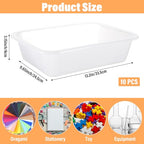 10 Pcs Flat Storage Organizer Trays, Plastic Letter Size Stackable Paper Tray File Book Organizer for Classroom Office, Arts and Crafts, 13.1x9.65x3.15 Inch, White