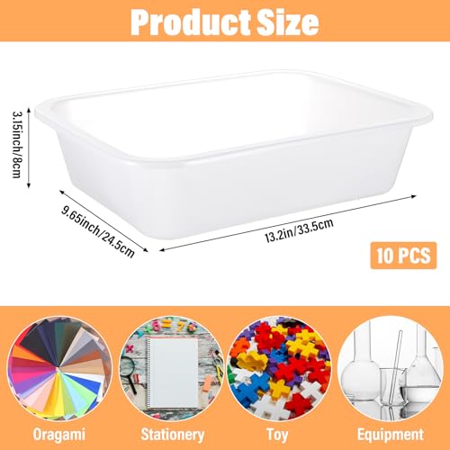 10 Pcs Flat Storage Organizer Trays, Plastic Letter Size Stackable Paper Tray File Book Organizer for Classroom Office, Arts and Crafts, 13.1x9.65x3.15 Inch, White