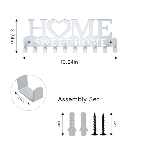 Key Holder Wall Mounted with Screws and Anchors, White Multifunctional Key Hanger with 10 Hooks, Entryway Front Door Kitchen Hallway Garage Office - color: Home-1 White