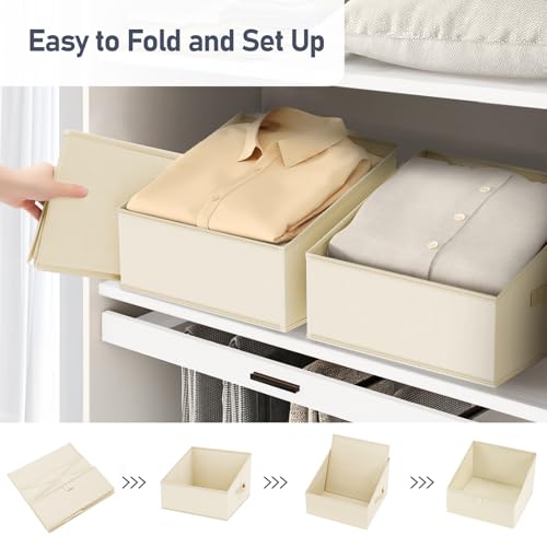 DIMJ Closet Storage Bins 8 Pack - Fabric Trapezoid Closet Organizer Bin, Foldable Storage Baskets for Shelves, Closet Shelf Organizer, Clothing Storage Box for Toys, Books, Towel, Clothes - color: Beige, size: 8 Bins 11.4"x11.4"x7.8"