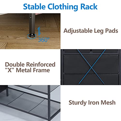 Auromie Clothes Rack with 5 Drawers & 4 Storage Shelves, 59.1W*70.9H Heavy Duty Clothing Rack with 2 Hanging Rods, Wardrobe Closet Organizer System with 5 Hooks, Freestanding Garment Rack (Rustic) - color: Rustic