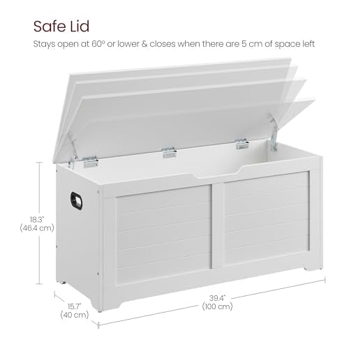 VASAGLE Storage Chest, Storage Bench with 2 Safety Hinges, Farmhouse Style, 15.7 x 39.4 x 18.3 Inches, for Entryway, Bedroom, Living Room, Cloud White ULSB061T10 - color: Cloud White, size: 39.4''W