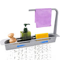NiHome Telescopic Kitchen Over Sink Organizer with Towel Hanger, Expandable Slim Drain Basket Multifunctional Caddy Adjustable Length Colander Rack Sponge Holder Storage Tray for Home Bathroom (Grey)