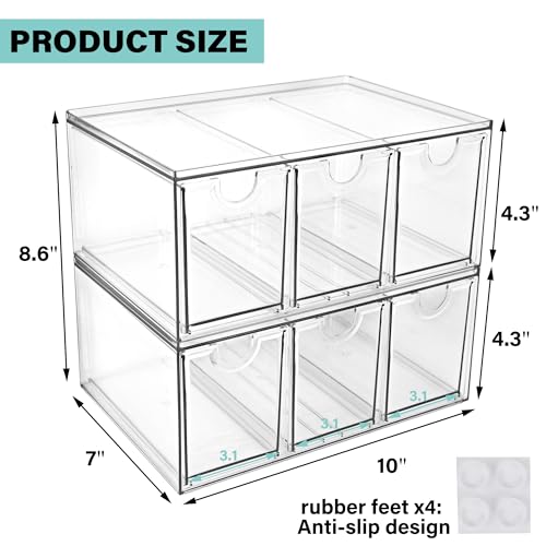 Prsildan Acrylic Makeup Organizer, 2 Pack Stackable Storage Drawers with 6 Drawers for Office Desk Vanity Craft Room Clear Drawer Organizers for Hair Accessories Art Supplies Cosmetics Modular System - style: Style3-6Drawers