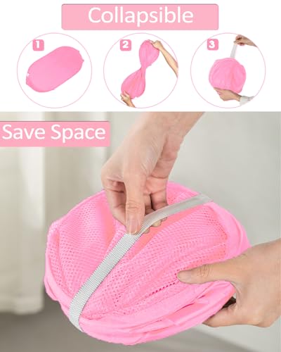 2 Pack Durable Collapsible Laundry Baskets - Reinforced Mesh Pop Up Laundry Hamper with Pocket, Foldable Dirty Clothes Hamper with Carry Handles for Laundry, Bathroom, Kids Room, Dorm or Travel Pink - color: 2 x Pink, size: Pop Vertical