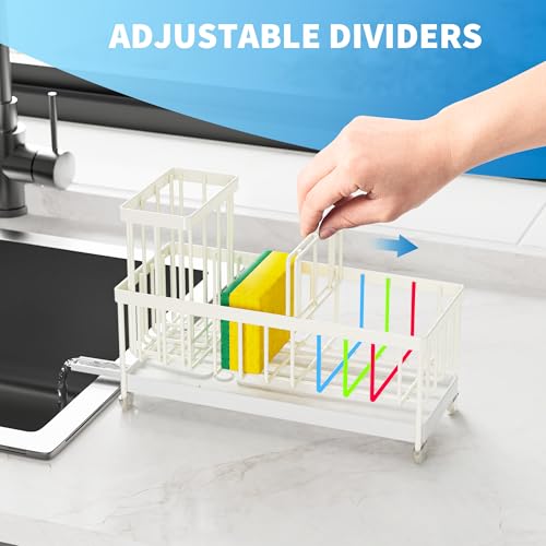Cisily Sponge Holder for Kitchen Sink, Sink Caddy Organizer with High Brush Holder, Kitchen Countertop Organizers and Storage Essentials, Rustproof 304 Stainless Steel (Cream, 9.25″) - color: Cream