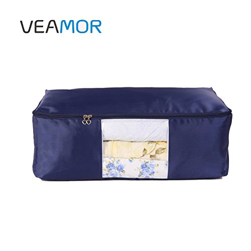 Blanket Storage Bags Pillow Bedspread Bedding Clothes Organizer Storage Containers With Zippers Breathable and Moistureproof. (Navy blue 2pcs, L) - color: Navy blue 2pcs, size: L
