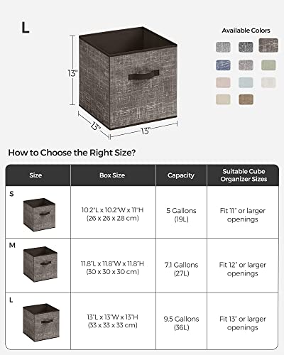 SONGMICS Storage Cubes, 13-Inch Non-Woven Fabric Bins with Double Handles, Set of 6, Closet Organizers for Shelves, Foldable, for Clothes, Walnut Color UROB033K02 - color: Walnut Color, size: 13"L x 13"W x 13"H