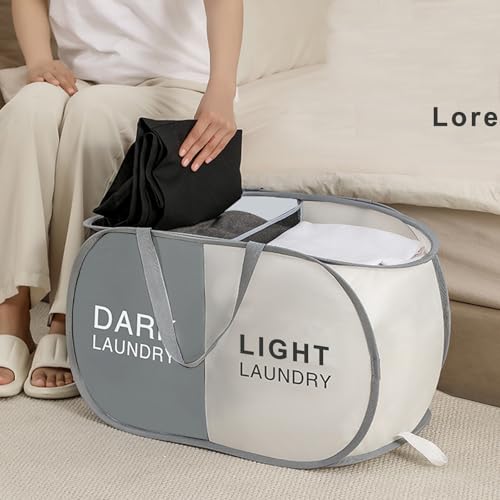 Collapsible Pop Up Laundry Hamper 2 Section, Folding Cloth Hamper Sorter Basket Organizer for Bedroom, Laundry Room, Dorm - color: 2 Compartments - Gray Beige